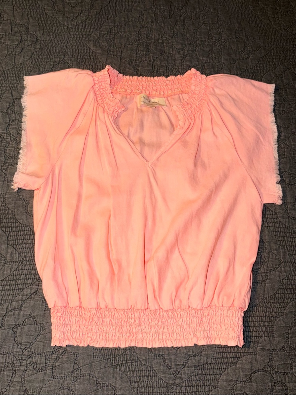Cloth & Stone Smocked V-Neck Tencel Blouse-Coral Women’s Size-S